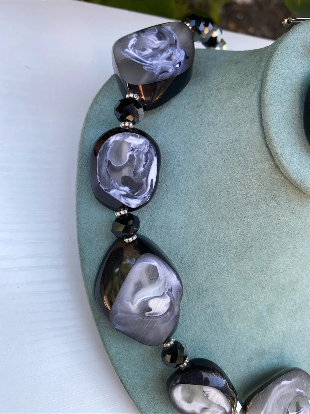 Gray Swirl Beaded Necklace and Earring Set -